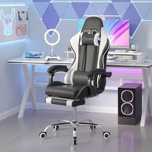 VECELO Gaming Chair ith Footrest, Ergonomic Leather Computer Game Desk Chair, Recline Gaming Chair Seat Height Adjustment, Swivel Rocker with Headrest and Lumbar