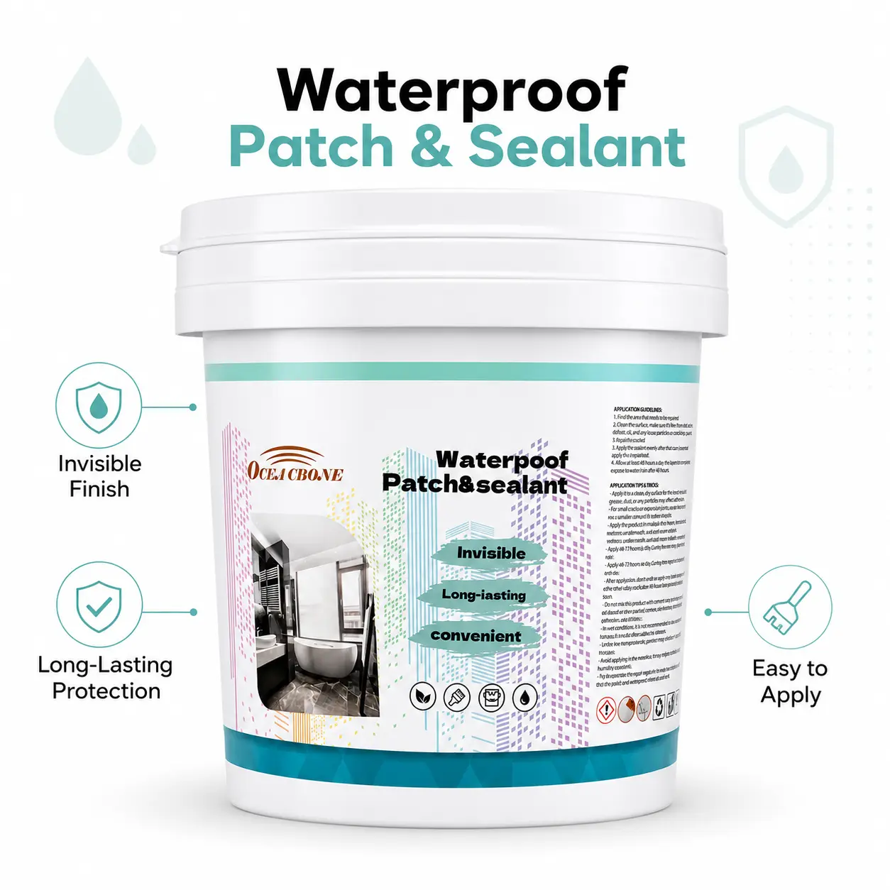 OCEA CBONE Transparent Waterproof Sealant - Invisible Finish Leak Repair Coating for Roofs, Bathrooms, Concrete, Indoor & Outdoor Use, Easy