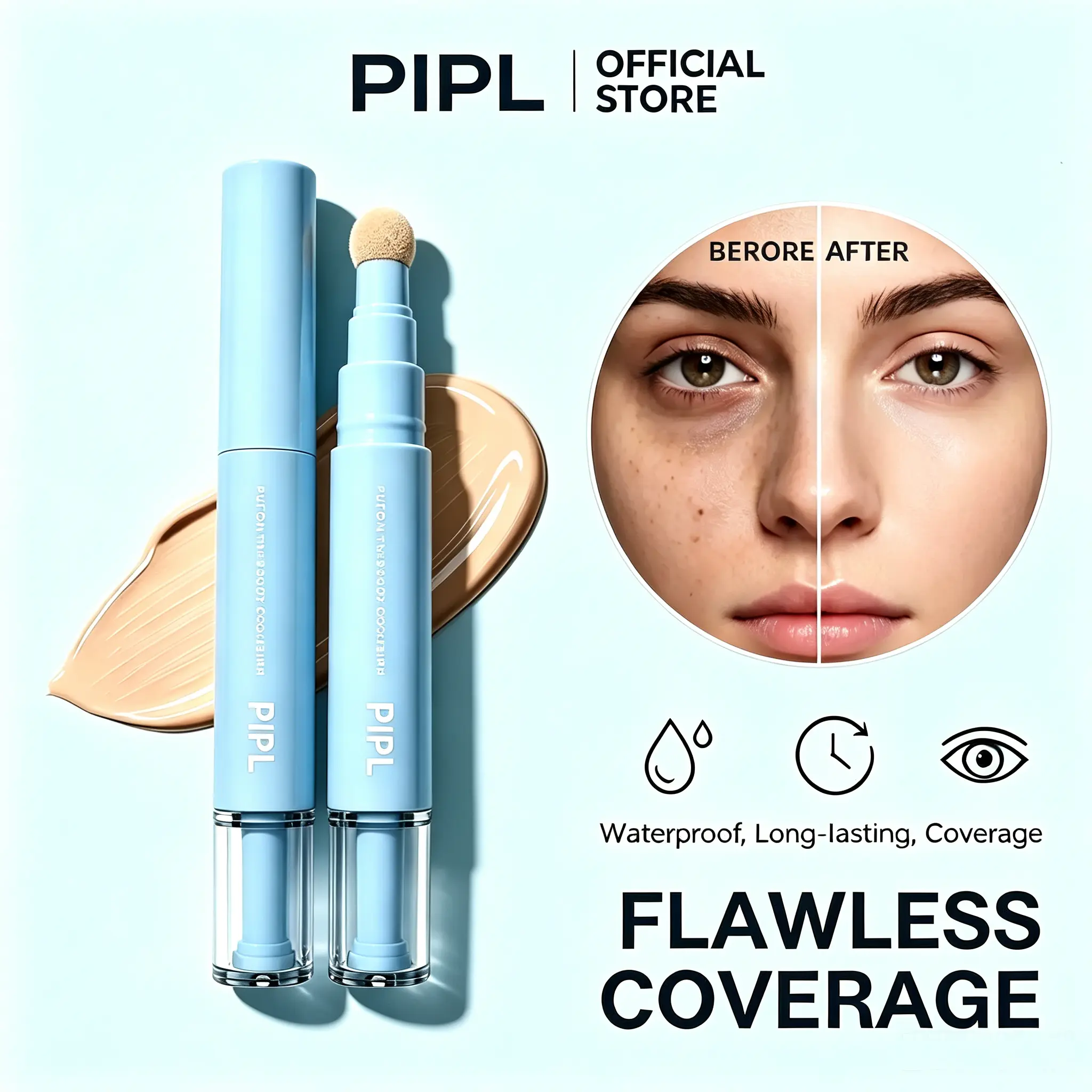 PIPL 24-Hour Dual-Effect Adjustable Color-Tint Easy Wear Formula Concealer & Foundation, High-Coverage Matte Pressed Powder Makeup, Nourishing Korean Formula for Flawless Complexion on All Skin Types, Adjustable Color-Tint Concealer & Foundation, Any, Oil