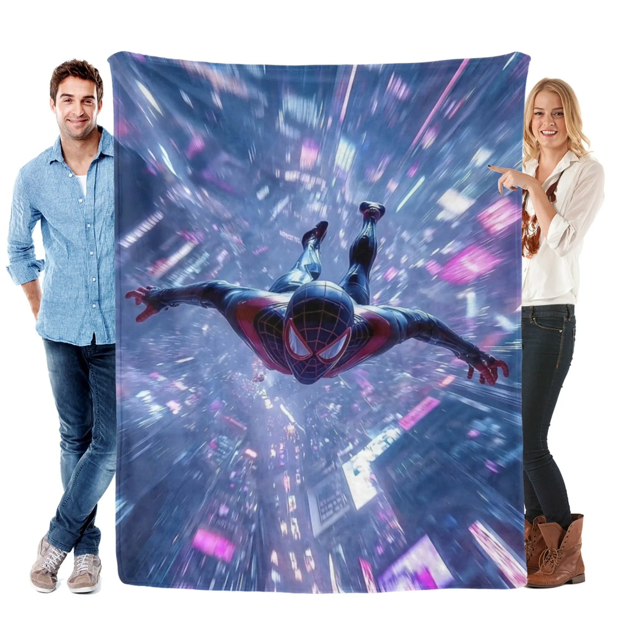 [SummerVibes] MARVEL CLASSIC Miles Morales Spider-Man Cinematic Flannel Blanket, Realistic 2D Print Throw for Couch, Bed, Office Nap & Gaming Room Decor