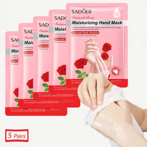 5 Pairs Hands Moisturizing Gloves, Damask Rose Hand Mask, Hand Skin Repair Renew Mask Infused Collagen, Vitamins Natural Plant Extracts for Dry, Aging, Cracked Hands