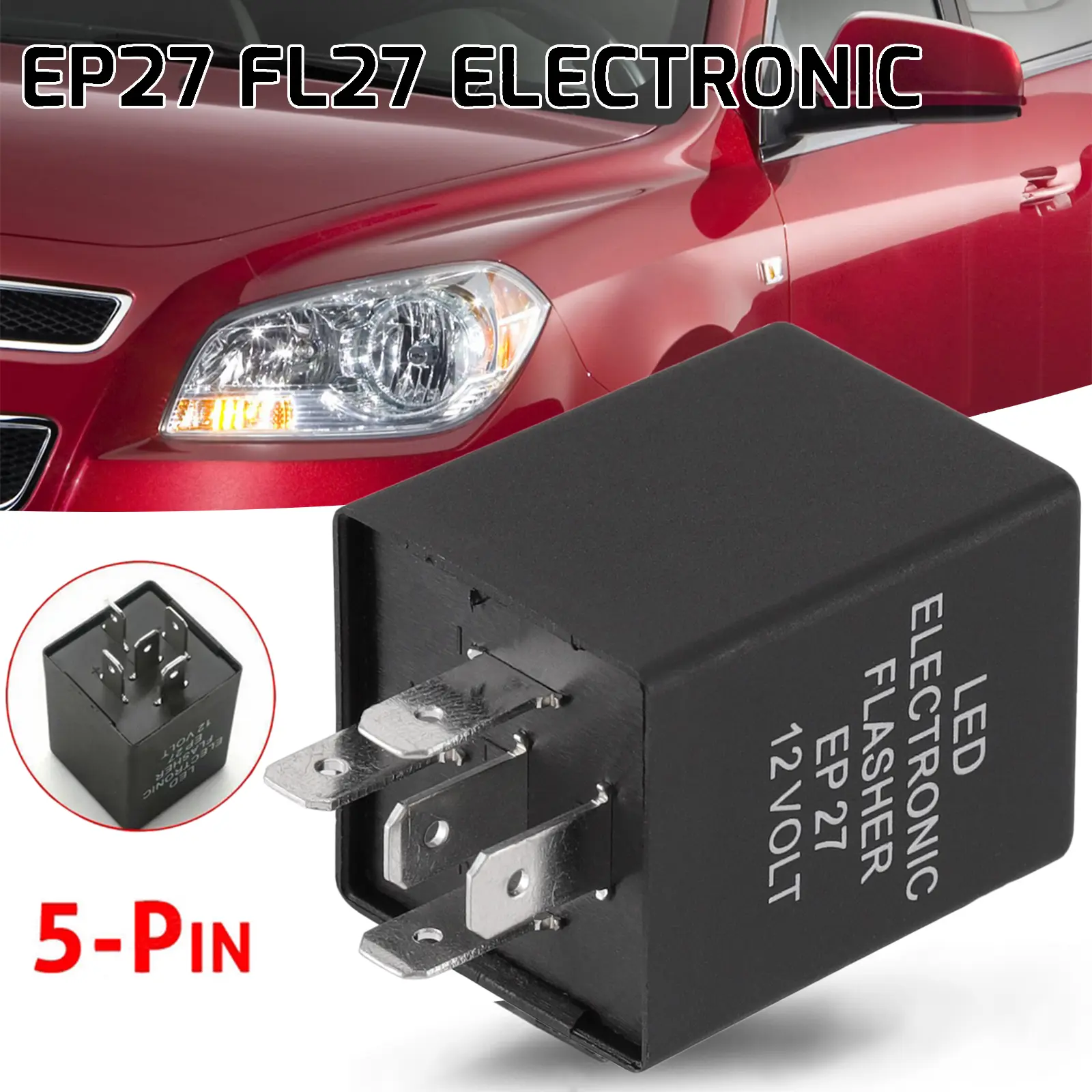 5-Pin EP27 FL27 Electronic LED Flasher Relay – Fix for Turn Signal Hyper Flash, Compatible with Ford Chevrolet Dodge Jeep & More