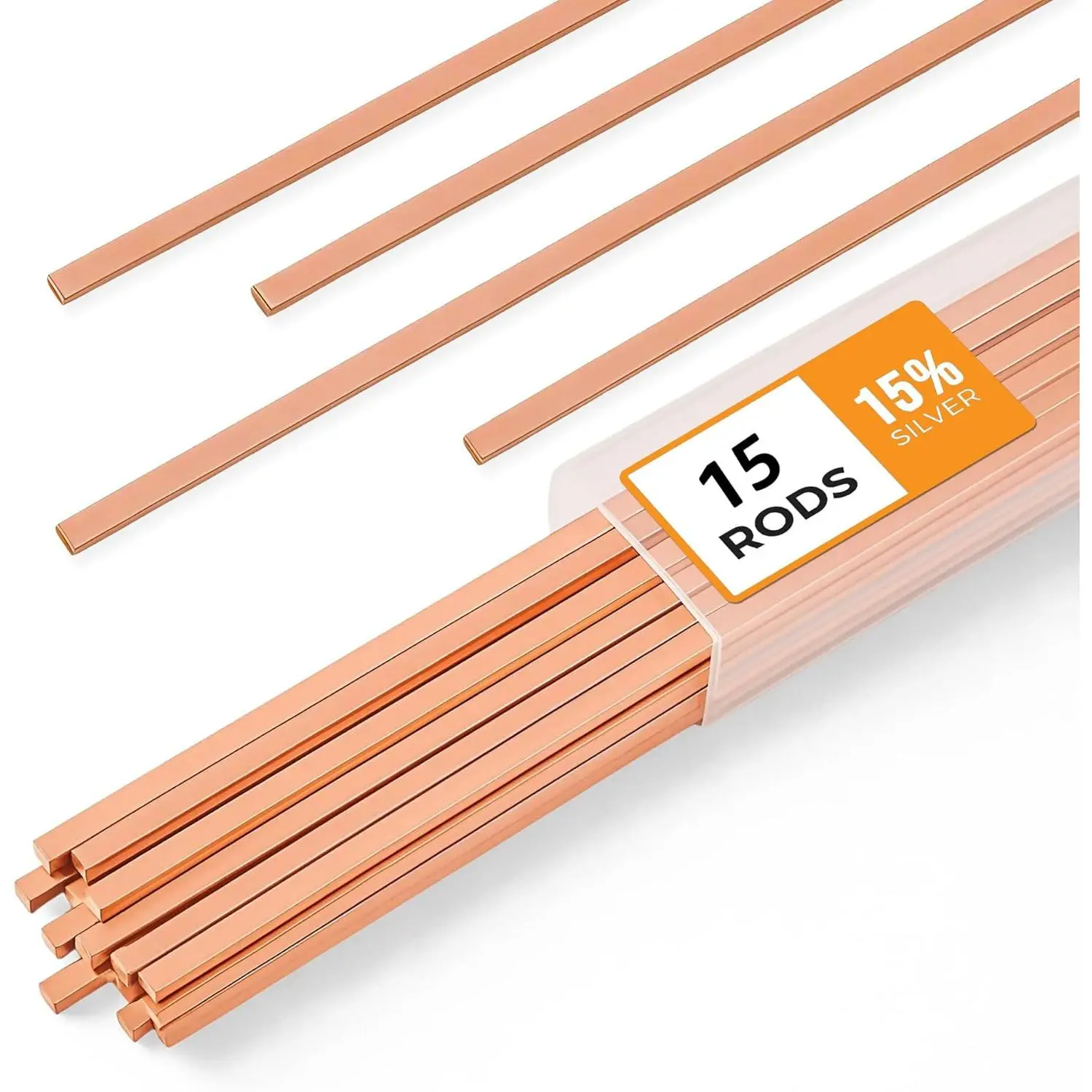 15pcs Brazing Rods AWS BCuP-5 15% Silver Solder Phos Copper Brazing Alloy Flat Welding Rods 0.050"x1/8"x10" for HVAC, Refrigeration, and Industrial Applications, All-In-One Kit