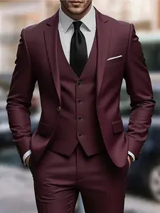 Elegant Men'S 3pcs Suit - Slim Fit Tuxedo Set for Weddings & Formal Occasions, Black Suit with White Shirt & Pants, Long Sleeve, Perfect for Office Meetings and Elegant Events, Formal Attire|Slim Fit Suit|Durable Wedding Wear
