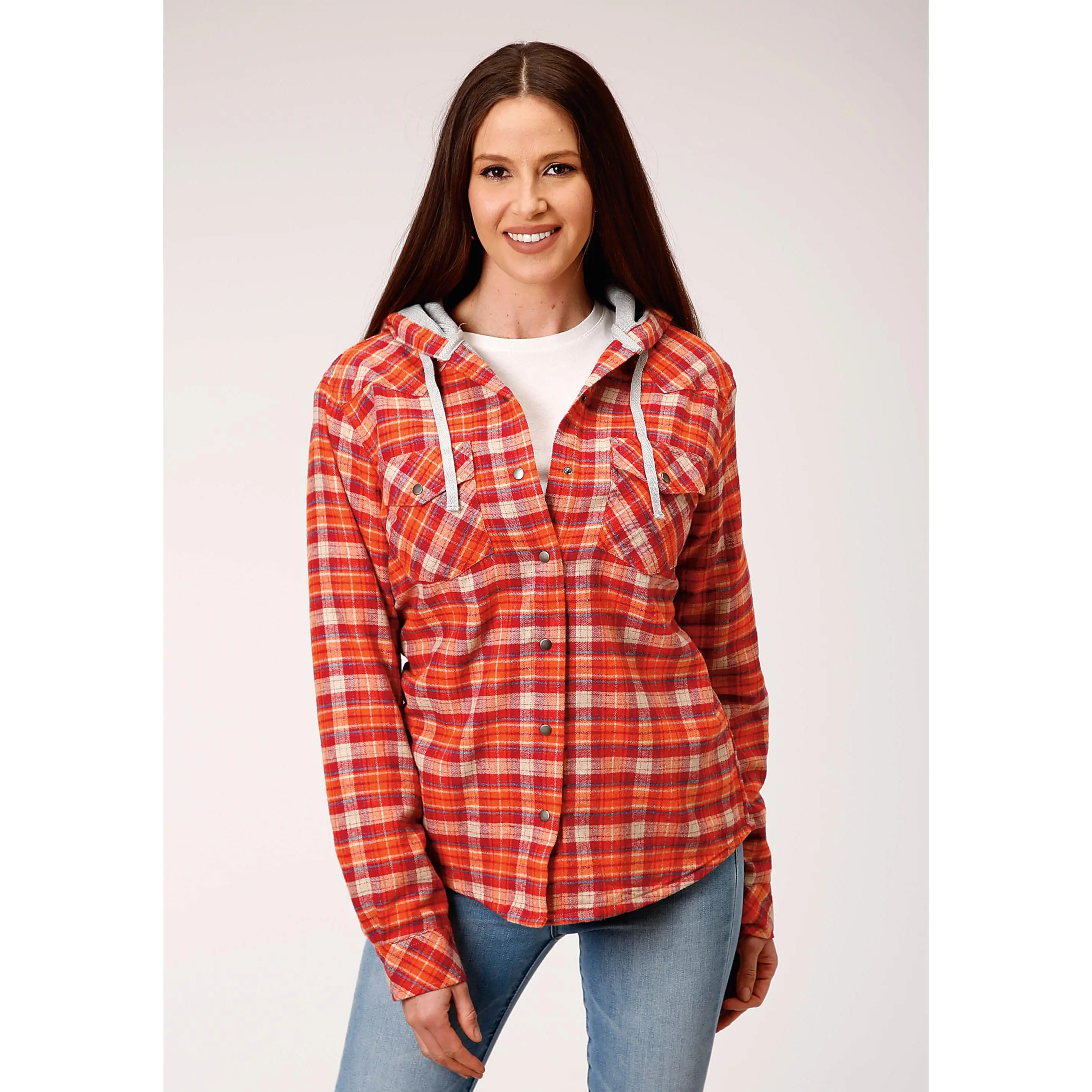 Womens Long Sleeve Snap Thermal Lined Flannel Shirt Jacket