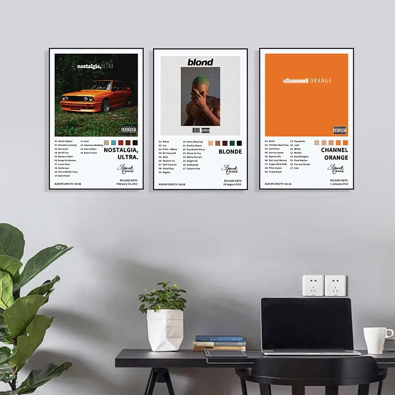 3-piece set of Frank Ocean/Channel ORANGE/Nostalgia, ULTRA/Blonde music album cover canvas wall posters, Canvas Prints, R&B pop style decoration, suitable for home, offices, dormitories, music lovers, Unframed Art Print