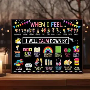 1pc Interactive Emotion Regulation Canvas Wall Art, Unframed Painting, Colorful Calming Strategies Decor with Phonetic Pronunciation, Fun Illustrations for Classroom & Home, Ideal for Teachers and Parents, Educational Tool, Unframed Wall Art
