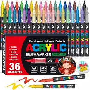 Acrylic Paint Marker - 36 Color pc Marker Pen Set, Artist Fine and Brush Tip Marker for Kids Adult Coloring Books Note Taking, Card Writing, Ston Graffiti, DIY Crafts, Drawing Art Supplies Kit and School Essential, exquisite Gift, Professional Art Pen Set