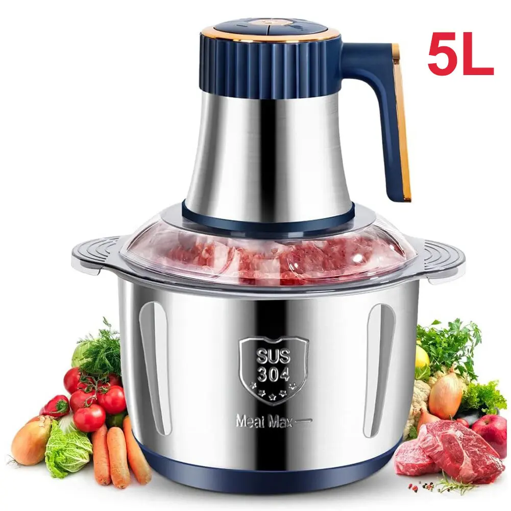 5L  Meat Grinder -  Stainless Steel 2-Speed Food Chopper Meat Grinder , Pure Copper Motor for Homemade Puree/Nuts/Meat,  Quiet Design for Family Cooking