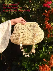 Classic and fashionable ocean style shell bag chain, pearl embellishment, gold chain design, elegant and practical texture, retro exquisite style bag hanging, suitable for outdoor travel and shopping in the mall, Embellished Straps