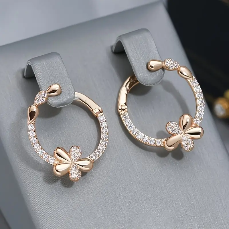 Elegant Floral Hoop Earrings (1 Pair) - Stainless Steel, Women's Fashion Costume Jewelry for Weddings, Parties
