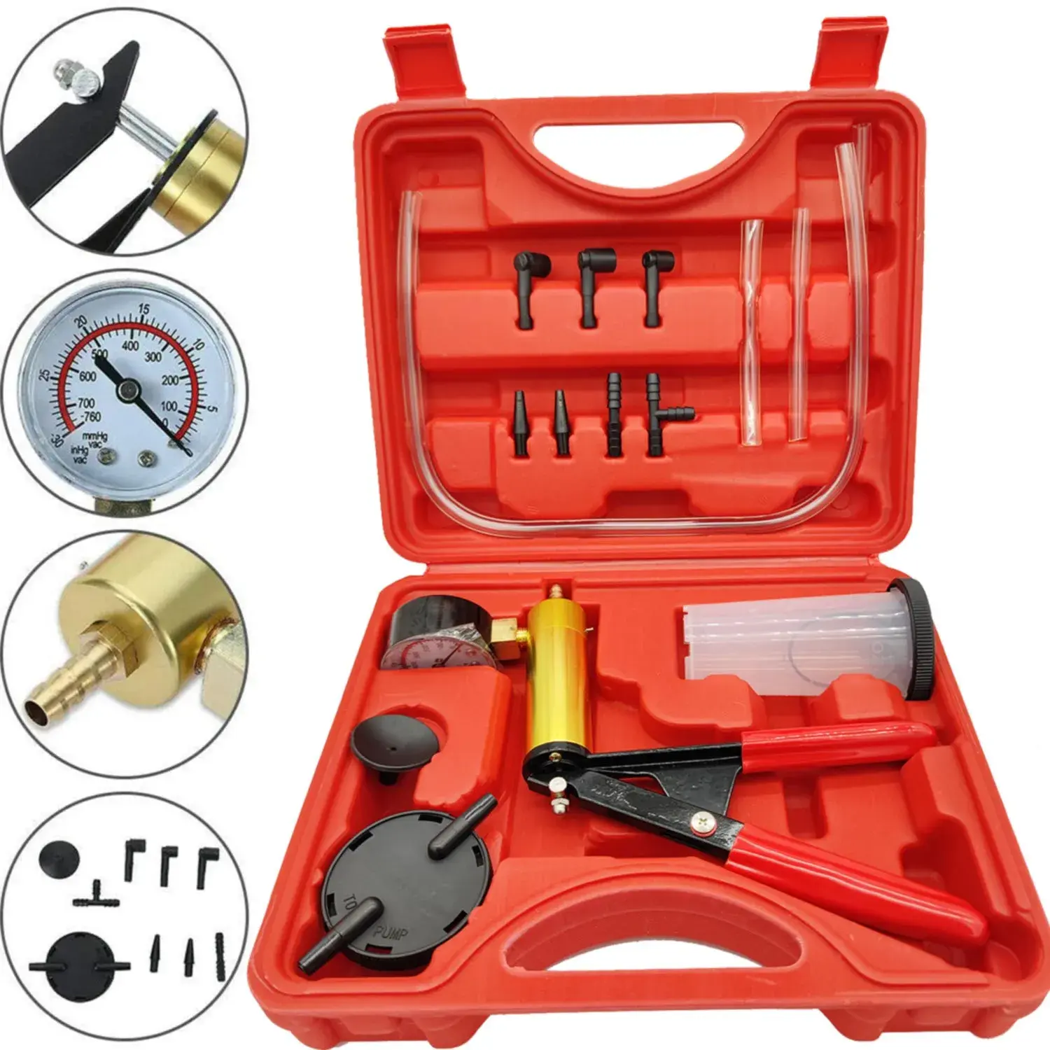 Handheld Vacuum Pressure Pump Tester Set, Auto Brake Fluid Bleeder Kit with Storage Box Handheld Vacuum Pressure Pump Tester Set, Auto Brake Fluid Bleeder Kit with Storage Box