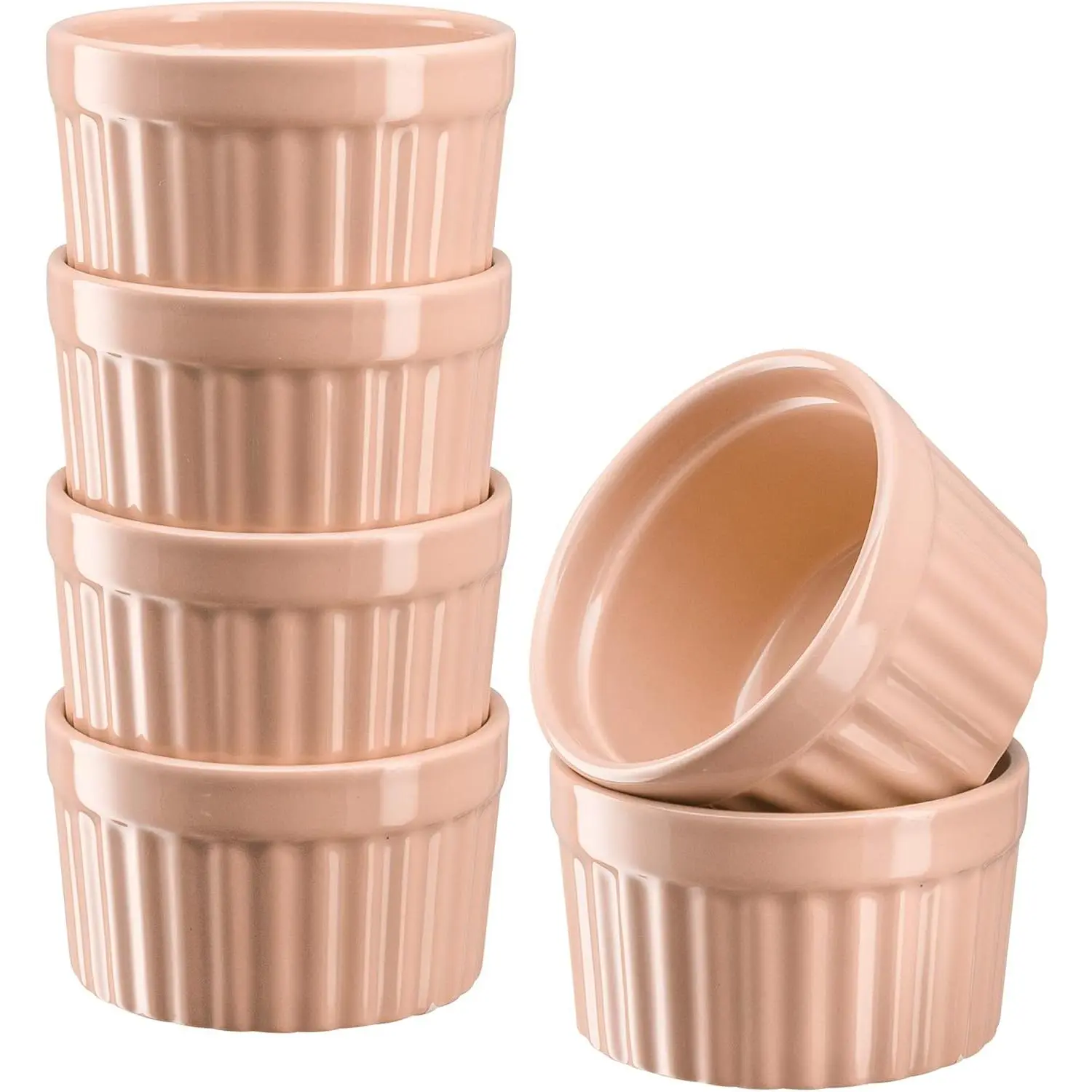 Kook 6-Piece Ceramic Porcelain Ramekins Bakeware Set, 10 Oz Blush Pink Dishes, Oven-Safe for Creme Brulee, Souffle, 10 Oz Dusty Pink, Smooth