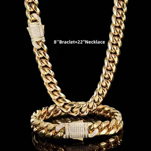 GAB High Quality Stainless Steel ZC Cuban Set, 10MM 8Inch Braclet+22Inch  Necklace For Man, Fashionable Family Gift Luxury Jewelry