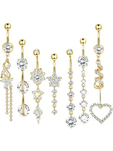 7 Pcs 14G Dangle Belly Button Rings for Women High Quality Jewelry Body Piercing Kit 316L Steel Curved Navel Barbell Body Jewelry Piercing