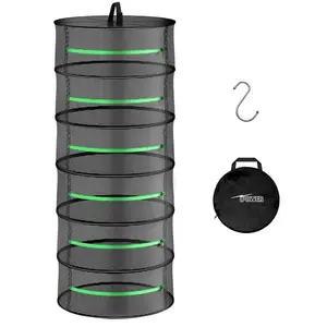 PrimPick Foldable Drying Rack with Zippers Reinforced Ring Design Hanging Mesh Net for Herbs Plants Flowers Fruits Includes Storage Bag & Hook - Laundry