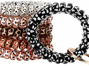 6-Pack Colorful Stretchy Fit Plastic Coil Keychain Wristbands, Spiral Wrist Key Rings for Gym, Pool Use
