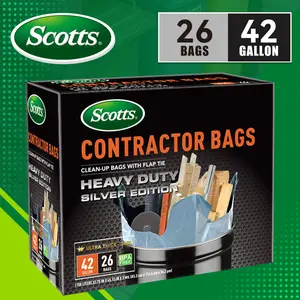 Scotts 26 Bags 42 Gallon Boxed Disposable Non Tear Large Trash Bags, For Large Kitchen Trash Can, Ultra Strong 158L Multipurpose Cleaning Supplies For Industrial, Garden, Home, Commercial - Durable, Leak-Proof, Easy To Use Garbage Bag Trashbags Garbagebag