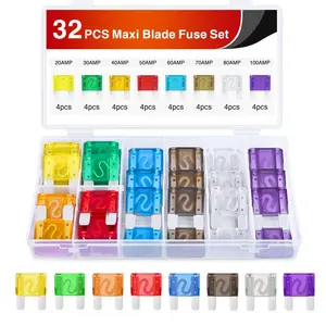 Nilight 32 Pcs Blade Fuses Maxi APX Replacement Fuse 20A 30A 40A 50A 60A 70A 80A 100AMP Assortment Kit for Cars Trucks RVs Boats Automotives Vehicle Campers SUV, Multi-Size, Overload Safe, Blade Type, Cars/Suvs, Multiple Amperes