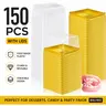 150-Pack Food-Grade Square Plastic Cupcake Containers with Dome Lids - 3" Mini Display Baking Accessories, 3"x2.67"x1.2" Mini Boxes, Golden Details, for Birthday Party Favors, Home Kitchen Bakeware Utensils (150 for Favors)