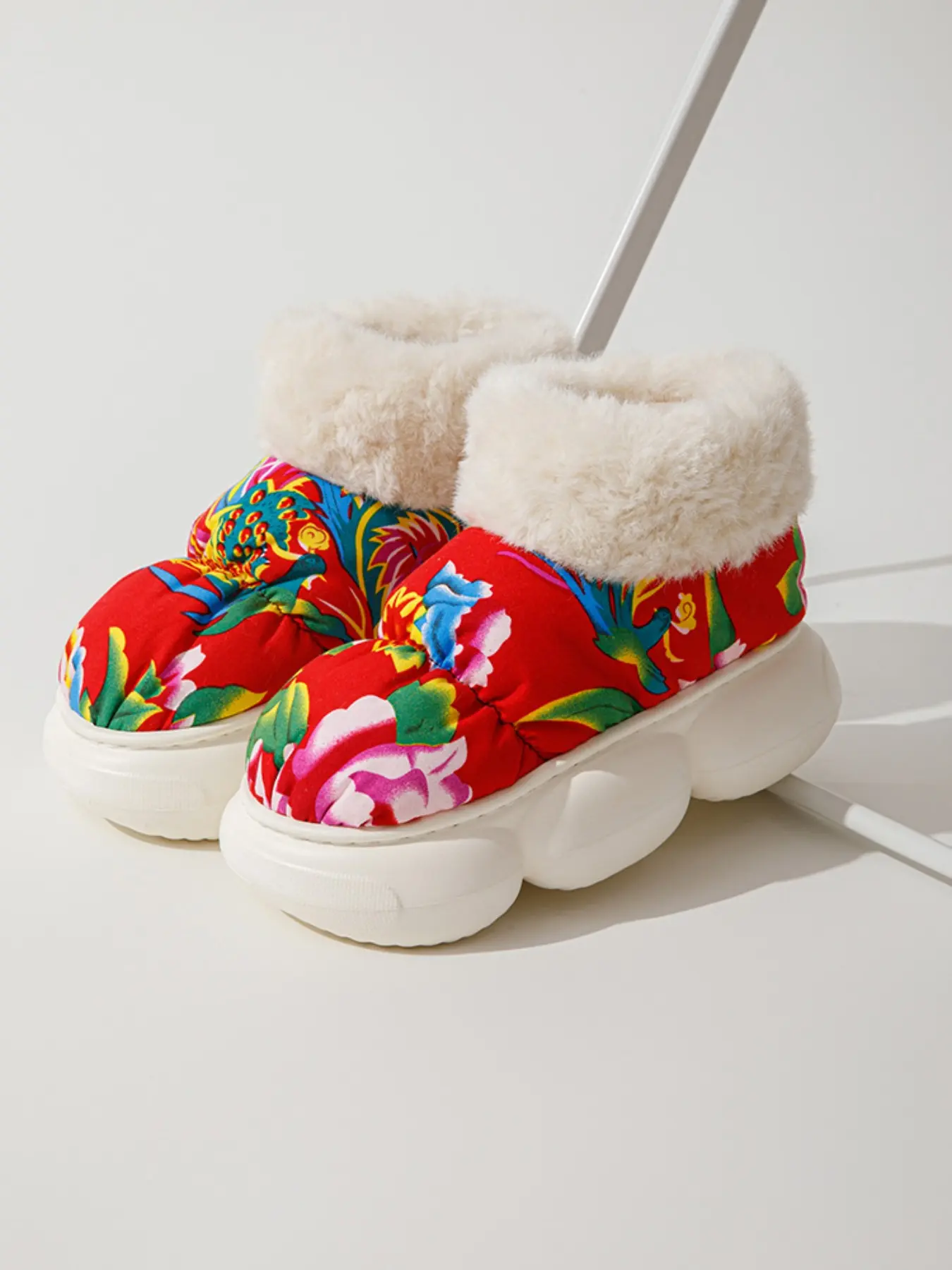 Women's Trendy High-Top Ankle Boots, Winter Warm Eva Sole, Ditsy Floral Pattern, Casual Style, Comfortable Cotton Shoes