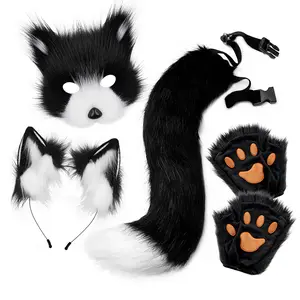 Cute fox role-playing 4-piece set | Simulation mask + animal claw gloves + fox ear headband + fox tail | Lightweight and comfortable Limited edition photo artifact Belt Womenswear