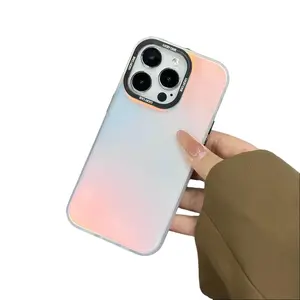 【New Gradient Phone Case】Dynamic Holographic iPhone Case, IMD Iridescent Chameleon Gradient Cover, Black Lens Frame, Slim Shockproof Aesthetic Phone Case for Women Girls, Compatible with iPhone 11-17 Pro Max Plus X/XS
