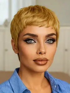 Pixie Cut Human Hair Wig with Bangs, Natural Looking Wig, Straight Hairstyle, 6-Inch Short Design, Perfect for Daily Wear & Stylish Looks