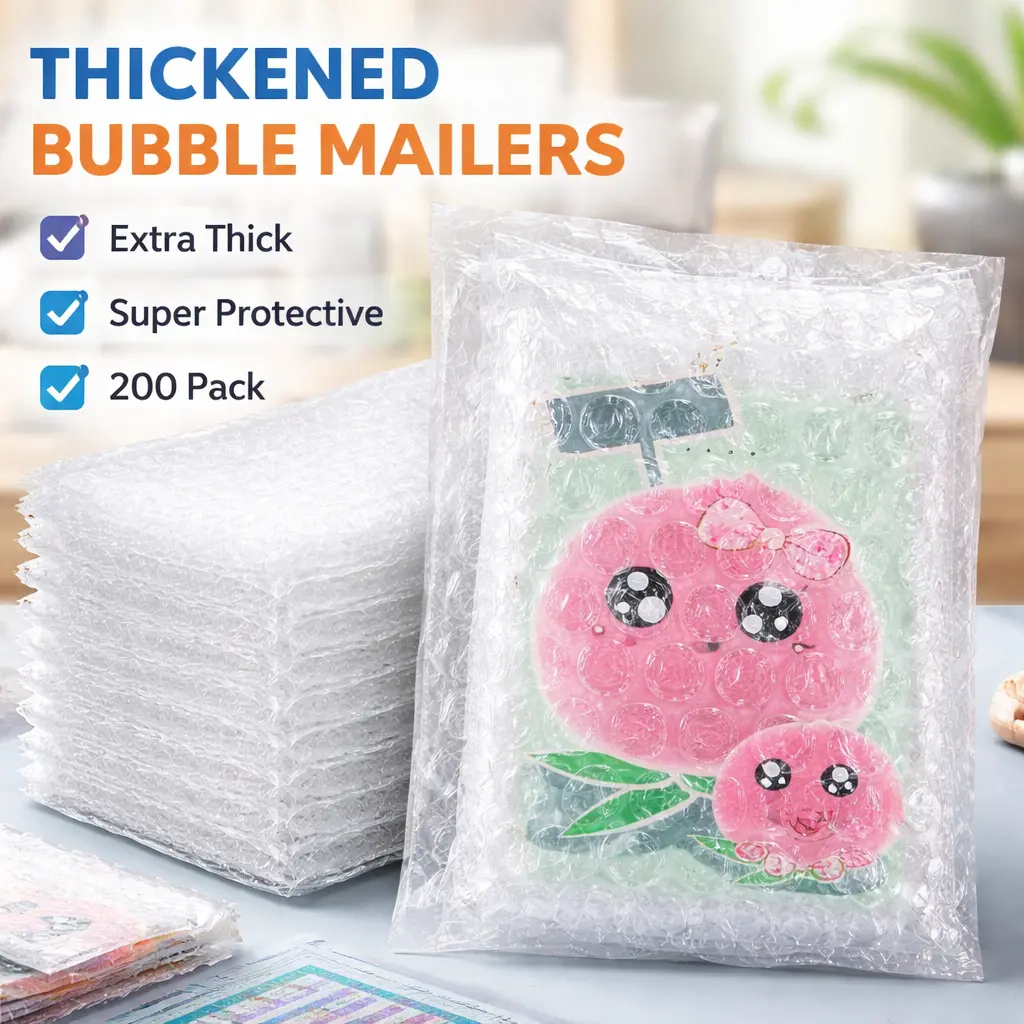 200-Pack 4in x 6in Bubble Pouches - Double-Walled Foam Cushion Packaging Bags, Thick Shockproof Protection, Self-Sealing for Shipping, Storage, Small Items, Jewelry, Electronics, Fragile Goods, Inches