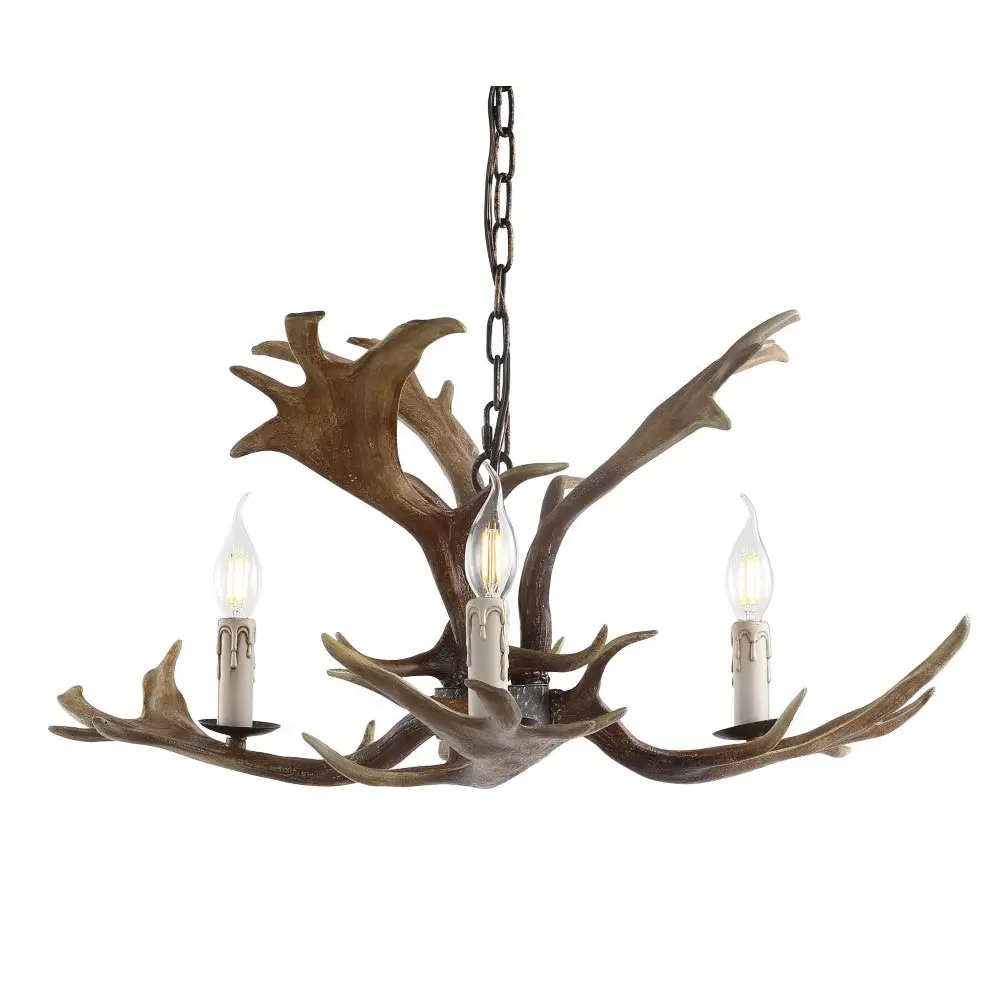 Eldora Rustic Resin Antler Chandelier, Resin Body Antler Fixture with Adjustable LED Lighting, LED Bulbs Compatible for Indoor Use