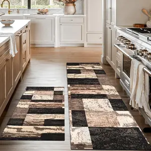 and Checkered Kitchen Rugs Set of 2, Non-Slip Kitchen Mats for Comfort, Farmhouse Style Kitchen Accessories for Home