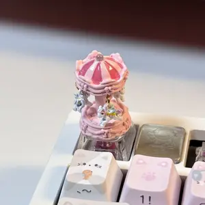 Handmade Creative Pink Carousel Keycaps Girl Gift for Cross Axis Switch Keycap Game Mechanical Keyboard Decoration