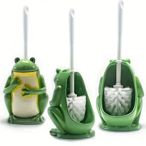 Animal frog-shaped toilet brush holder and plastic handle toilet brush, small resin bracket that is easy to conceal, space-saving design, drip-proof, convenient assembly, deep cleaning bathroom accessories, Bathroom Supplies