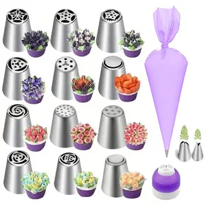 16-Piece Cake Decorating Kit, Stainless Steel Icing Tips Set, Multi Pattern Nozzles, Christmas Holiday Baking Tools, Pastry Decorating Tools, Cake Decoration & Carving Accessories