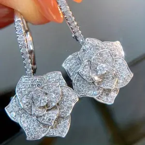 Exquisite Luxury Flower Shape Zircon Earrings Hook Vintage Women Earrings Casual Fine Jewelry Gift Elegant Drop Earrings Wedding Party Jewelry