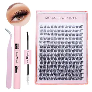 Natural Look Eyelash Extensions Set, Faux Cluster Lashes & Eyelash Tweezers & Eyelash Bond and Seal Glue, Professional Lash Extensions Kit, Diy Lash Kit, Spikes Lash Clusters, Makeup, Cosmetic Eyelash Tools, False Eyelash Kit, Eyelash Fixer