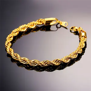 U7 Twisted Rope Chain Bracelet Cuban Chain Figaro Chain Daily Casual 3/6/9mm Bracelet for Men Women Stainless Steel Hypoallergenic Strong Link Braided Wrist Chain Bracelet
