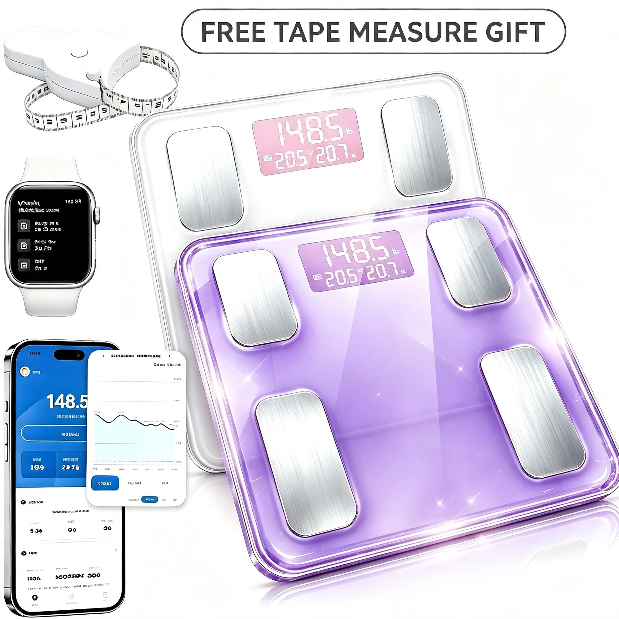 Smart Scale for Body Weight, BMI & Body Fat, 13 Metrics | Bathroom Digital Bluetooth Scale with 400lbs Capacity, Syncs with Fitness Apps, Accurate for Weight Loss, Fitness, Home Use