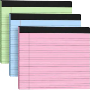 3 Pack Wide Legal Pads 11" x 9.5" Landscape Format Pink Blue Green College Ruled 30 Sheets Per Notepad Smudge Resistant 80gsm Paper for Fountain Pens Ballpen