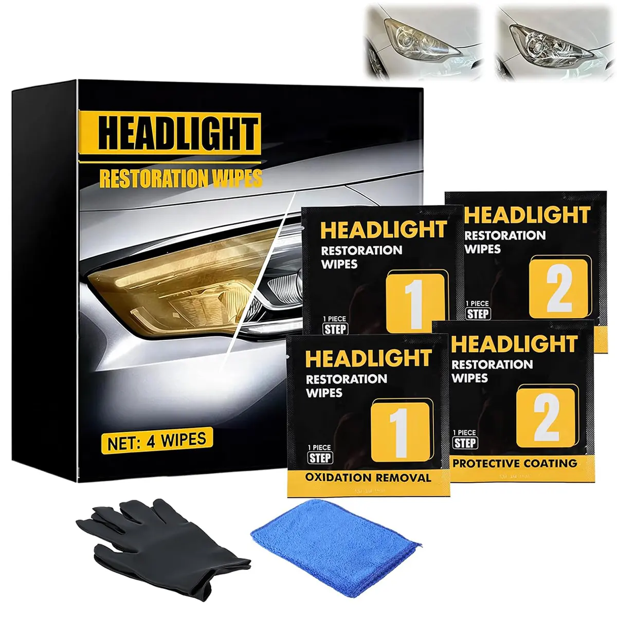 Ceramic Headlight Restoration Kit, DIY Easy Application, Waterproof Anti-Fouling Ceramic Coat, Remove Oxidation & Improve Visibility, Professional Detailer Pack for Car Headlights Windows，Automotive Tools
