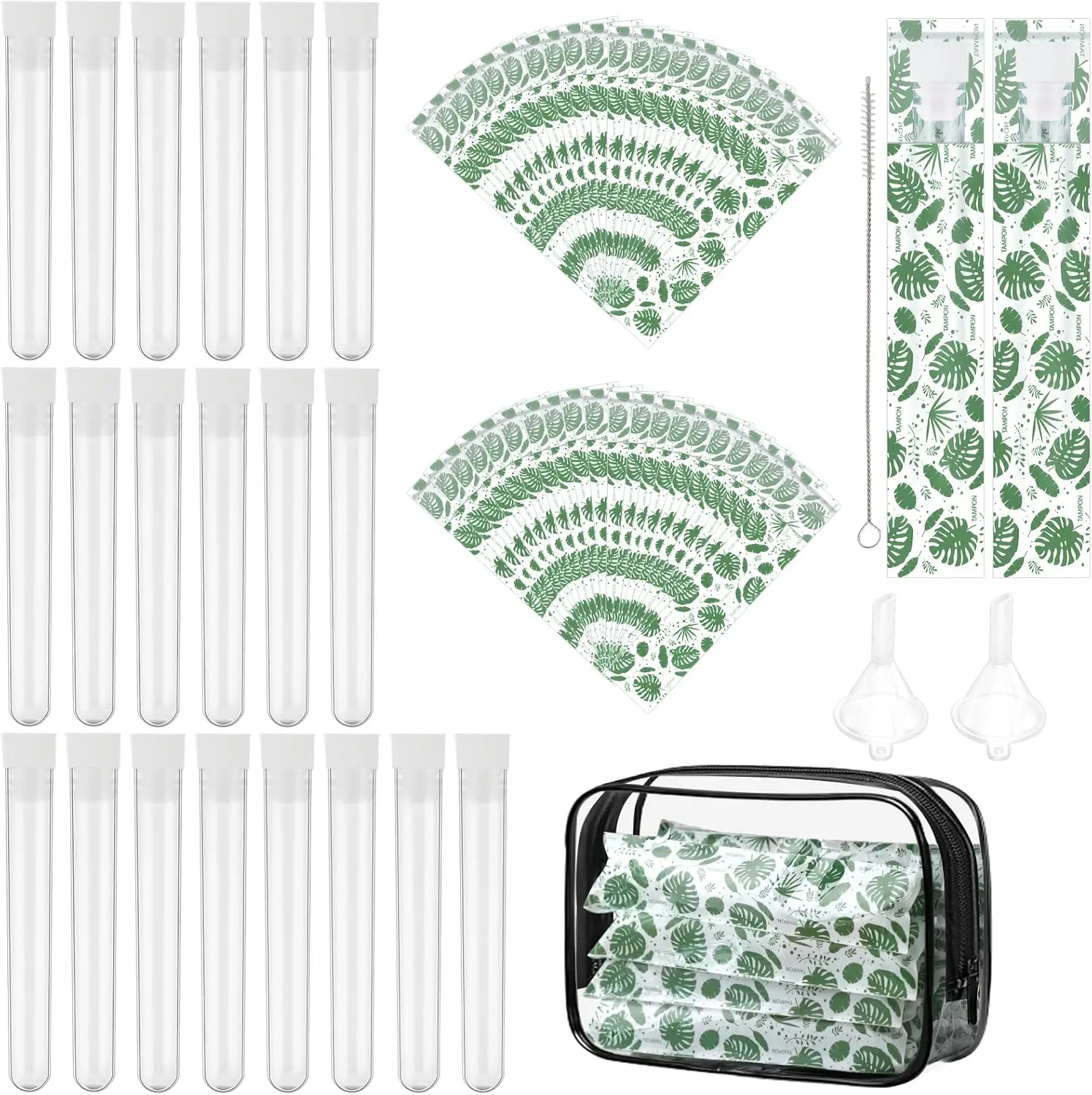 Women's Mini Plastic Storage Containers (20pcs Flasks + 40pcs Wrappers), Disguised Tampon Gift for Cruises & Nightclubs, Includes Spout & Funnel