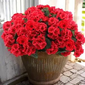 8 bundles of outdoor artificial geraniums, artificial plant UV resistant plastic flowers, used for indoor, outdoor, courtyard, hanging flower pots, porch, window home decoration (8, red)
