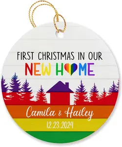 Personalized Our New Home Christmas 2024 Ornament, 1st Xmas LGBT Rainbow Ornaments, Couple LGBT Gay Lesbian Pride in New House Custom Names/Date, New Home Mr & Mr/Mrs & Mrs Ornament Gifts for Xmas, First Christmas in Our New Home Ornament