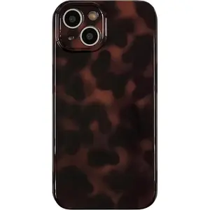 Aesthetic Tortoise Shell Phone Case for iPhone 14 6.1in,Retro Cool Girl Leopard Print Brown Amber Trendy Full Camera Protective Cover for iPhone 14 6.1" phone cases
