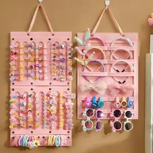 2 Pack Hair Accessory Organizer Wall Mount, Vertical & Horizontal Felt Bow Holder for Hair Ties Headband Barrettes, Cute Display Shelf for Claw Clips Scrunchies, Space Saving Storage for Princess Room – Gift for Girls