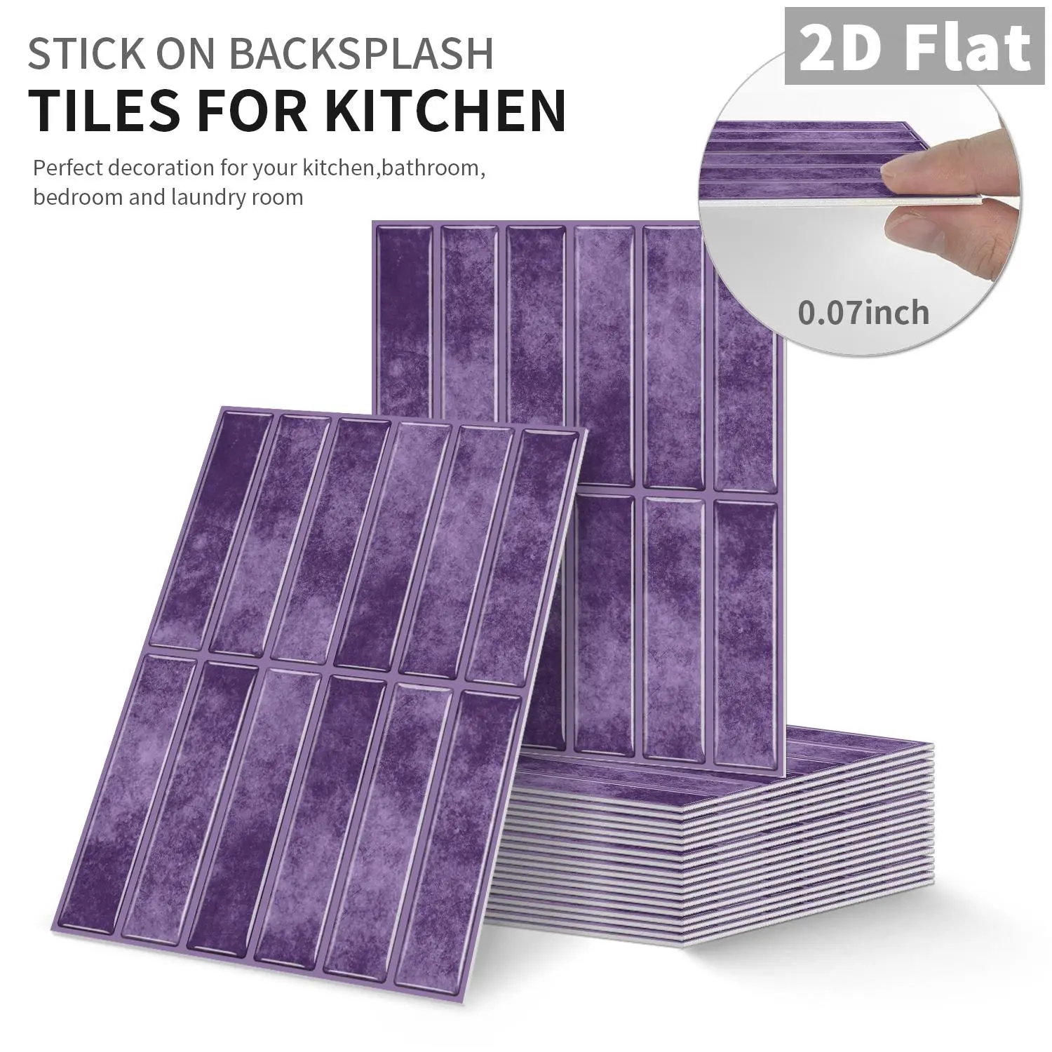 10 PCS PE Crystal Foam GST Tile Stickers Retro Dreamy Purple Vertical Brick Waterproof Oil-Proof Anti-Collision Wall Decals for Kitchen Bathroom Ceiling