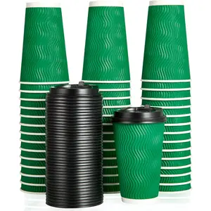 80 Count 16 OZ Cups with Lids, Insulated Ripple Wall Paper Hot Paper Cups for Hot Drinks