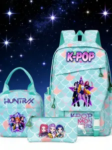 K-Pop Demon Hunters Cartoon Print Backpack Set, Dreamy Blue Gradient Student Bag, Cute School Lunch Pouch, Multi-Color Options