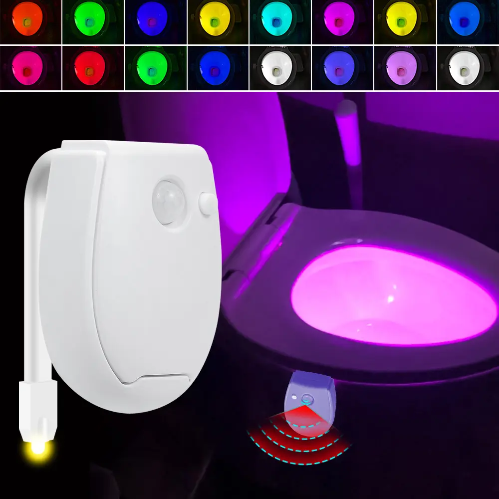 LED Wall Mounted Toilet Seat Light 16Colors Changing Dimmable Battery Powered Smart PIR Motion Sensor Nightlight IP65 RGB 3Modes Bathroom Backlight Mood Lamp Christmas Halloween Funny Gift Novelty Creative Home Decoration Lighting