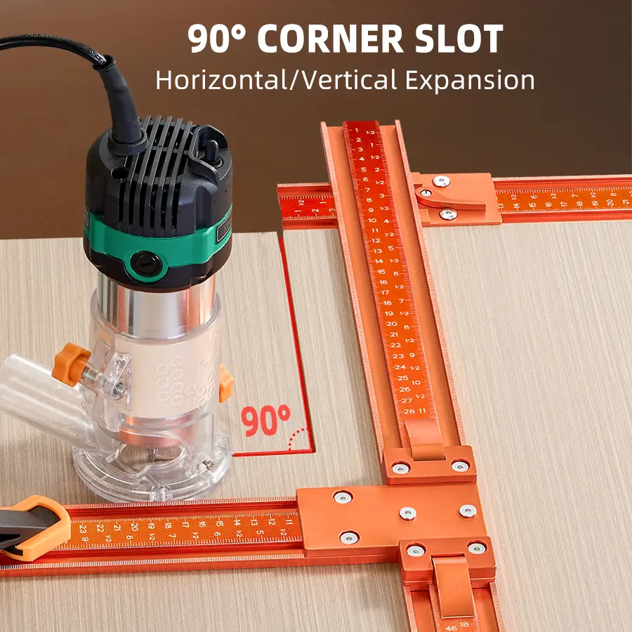 IMBOT Woodworking crosshair ruler, adjustable magnetic aluminum alloy T-shaped right-angle marker, suitable for precise positioning of holes, cabinet doors, and drawer installation tools.